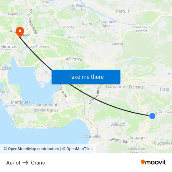 Auriol to Grans map