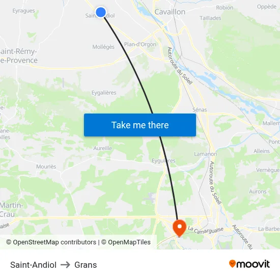 Saint-Andiol to Grans map