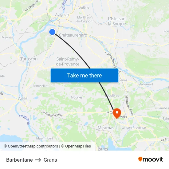 Barbentane to Grans map