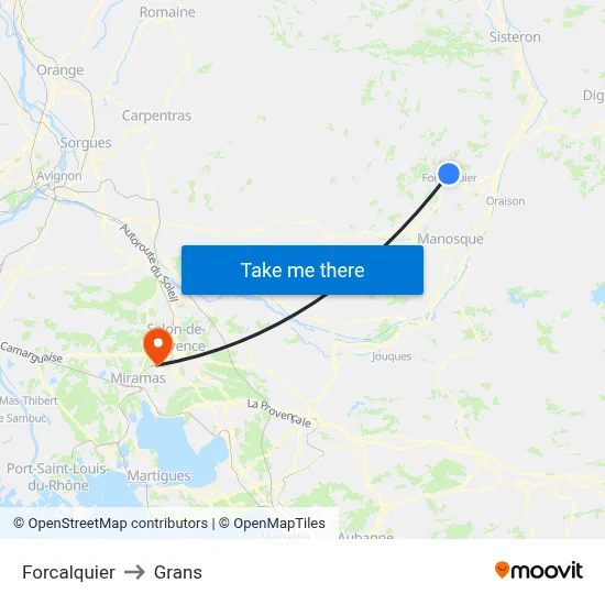 Forcalquier to Grans map
