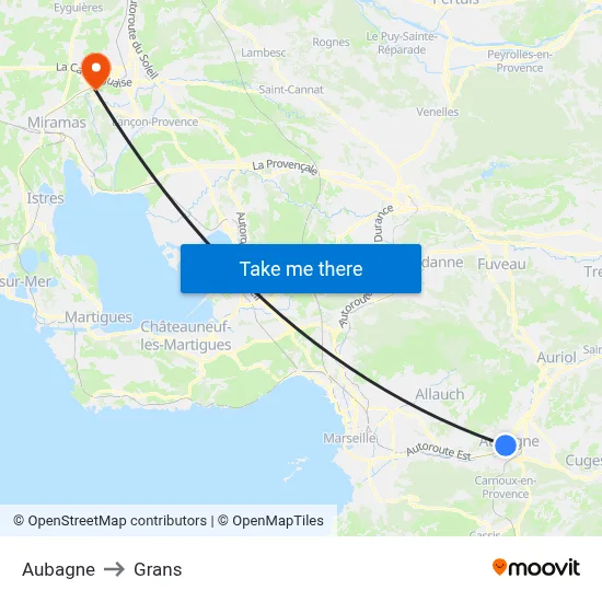 Aubagne to Grans map