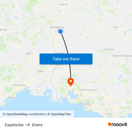 Espeluche to Grans map
