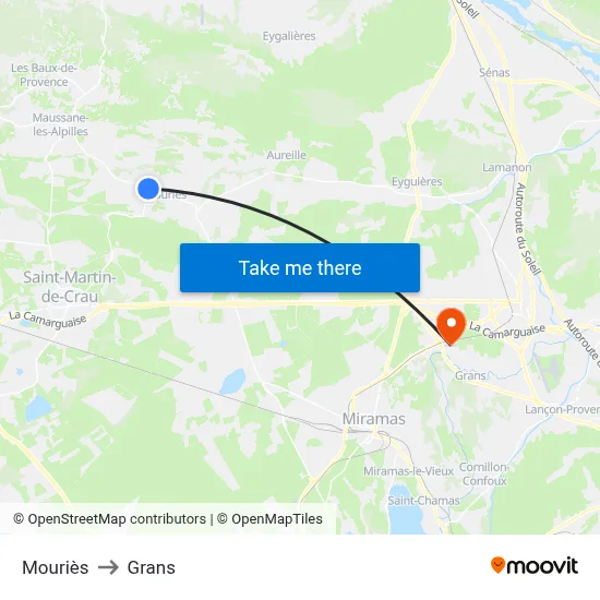 Mouriès to Grans map