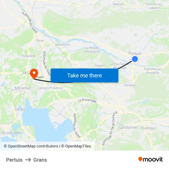 Pertuis to Grans map