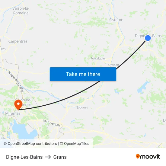 Digne-Les-Bains to Grans map