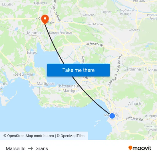 Marseille to Grans map