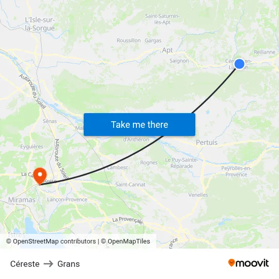 Céreste to Grans map