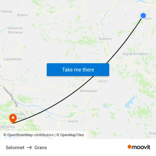 Selonnet to Grans map