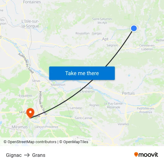 Gignac to Grans map