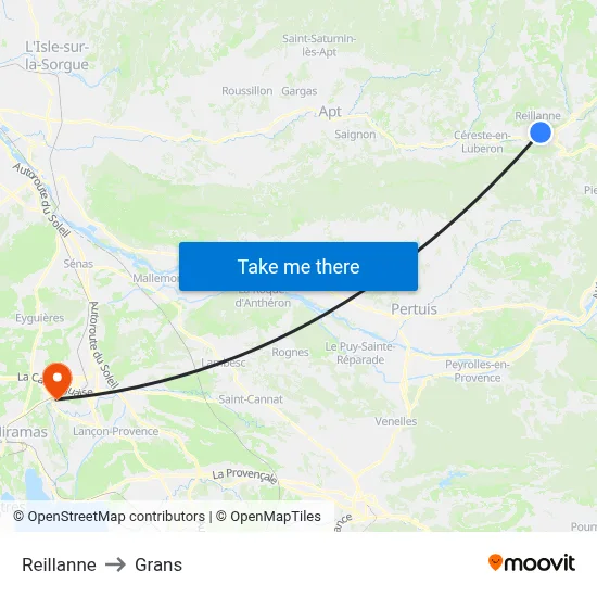 Reillanne to Grans map