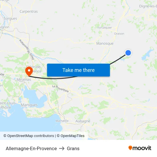 Allemagne-En-Provence to Grans map