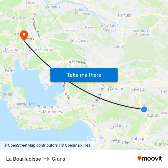 La Bouilladisse to Grans map