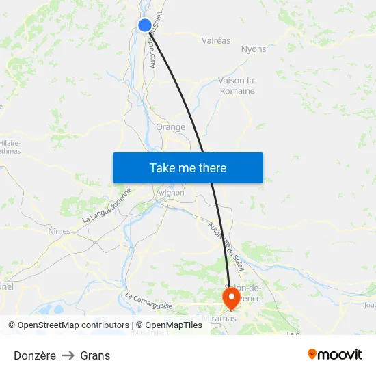 Donzère to Grans map