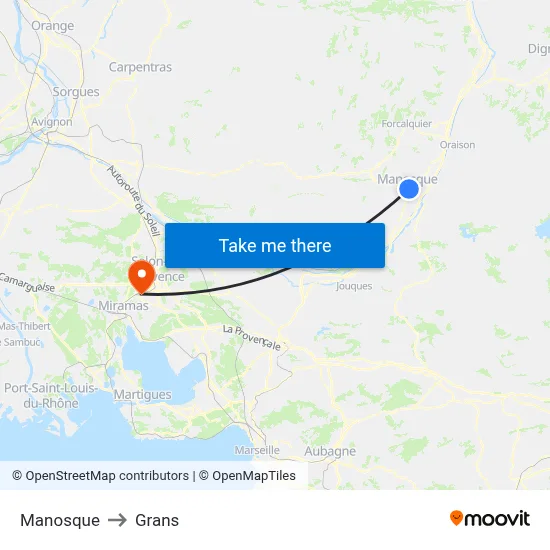 Manosque to Grans map