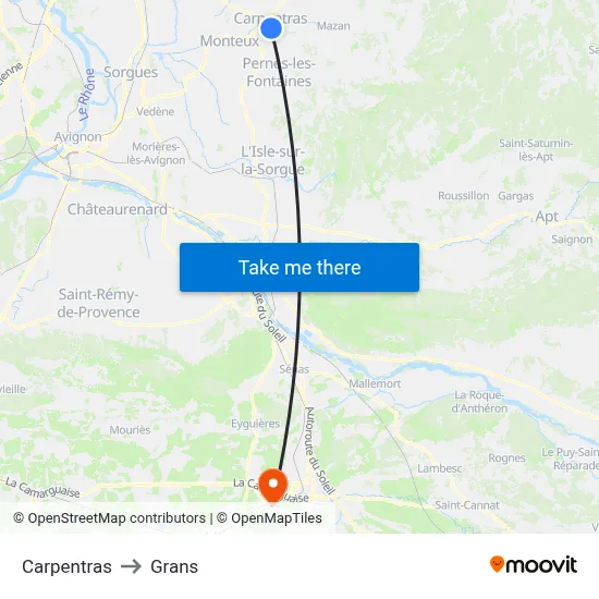 Carpentras to Grans map