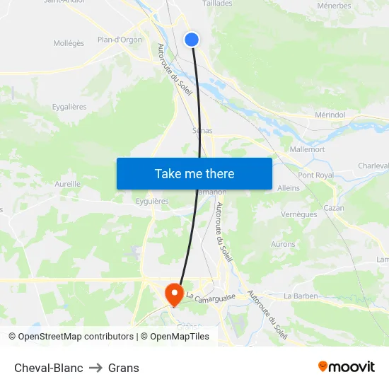 Cheval-Blanc to Grans map