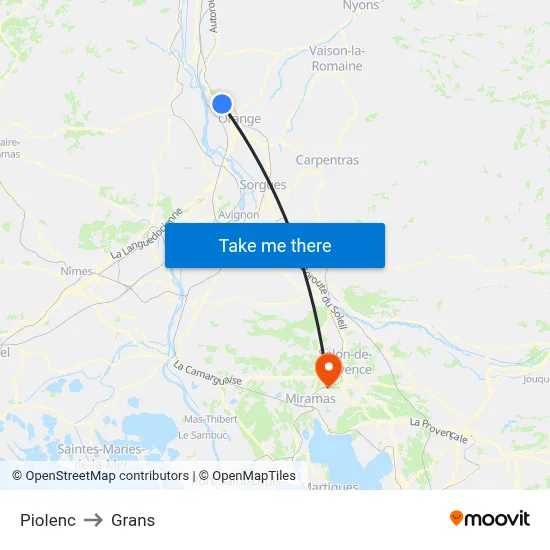 Piolenc to Grans map