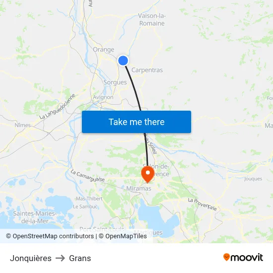 Jonquières to Grans map