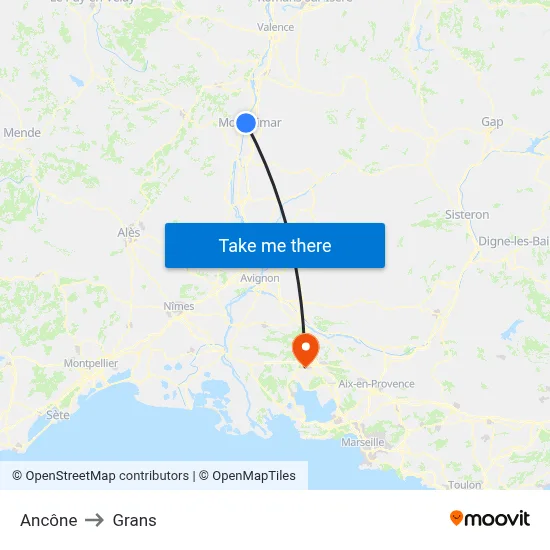 Ancône to Grans map