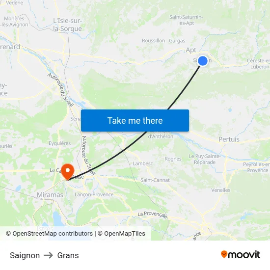 Saignon to Grans map