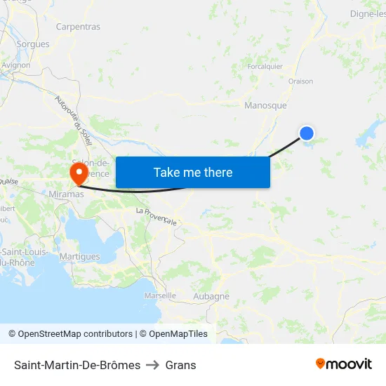 Saint-Martin-De-Brômes to Grans map