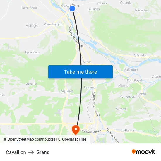 Cavaillon to Grans map