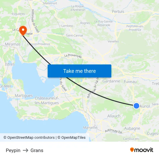 Peypin to Grans map