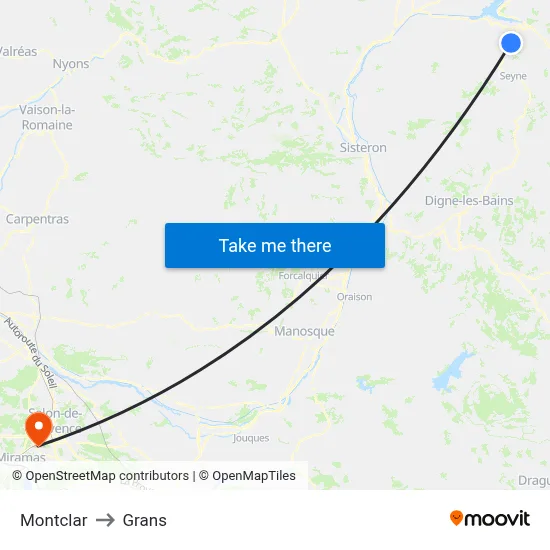 Montclar to Grans map