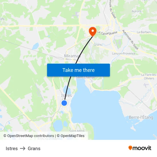 Istres to Grans map