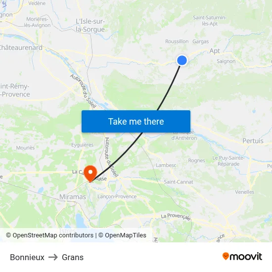 Bonnieux to Grans map