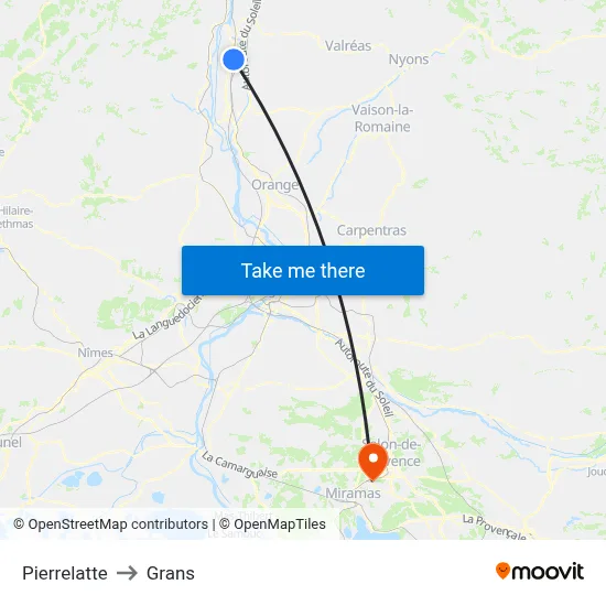 Pierrelatte to Grans map