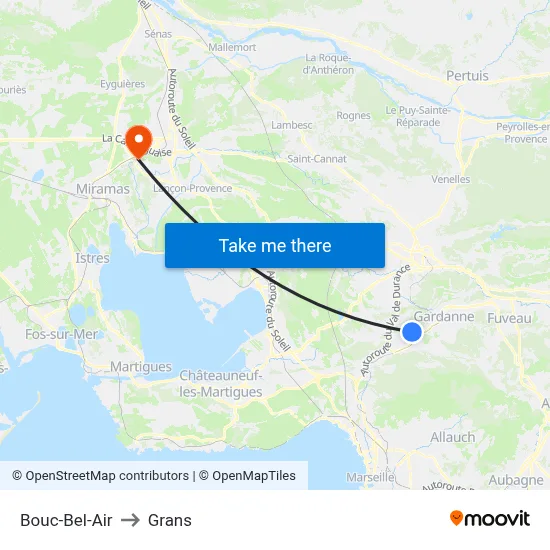 Bouc-Bel-Air to Grans map