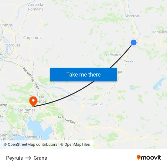 Peyruis to Grans map