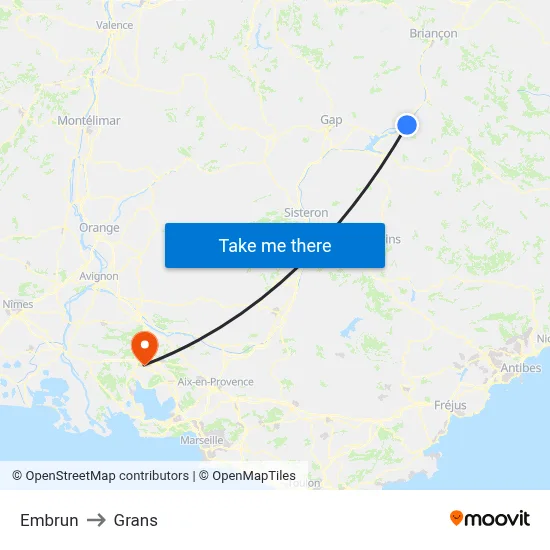 Embrun to Grans map