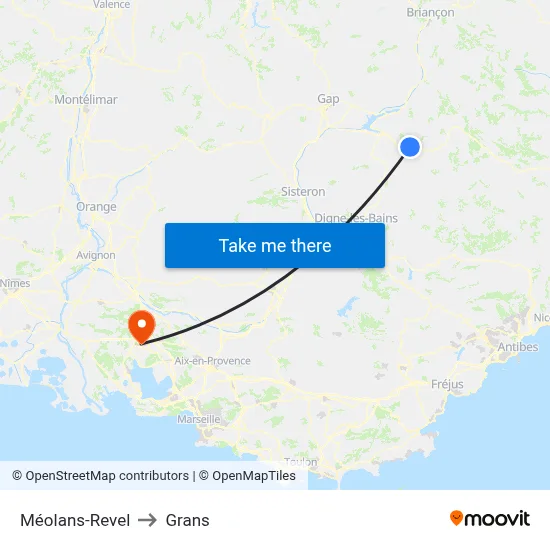 Méolans-Revel to Grans map