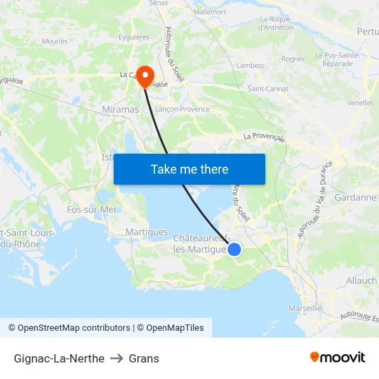 Gignac-La-Nerthe to Grans map