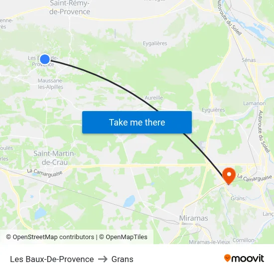Les Baux-De-Provence to Grans map