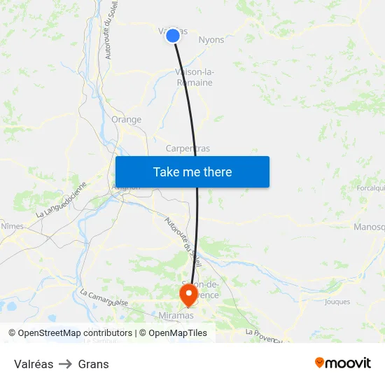 Valréas to Grans map