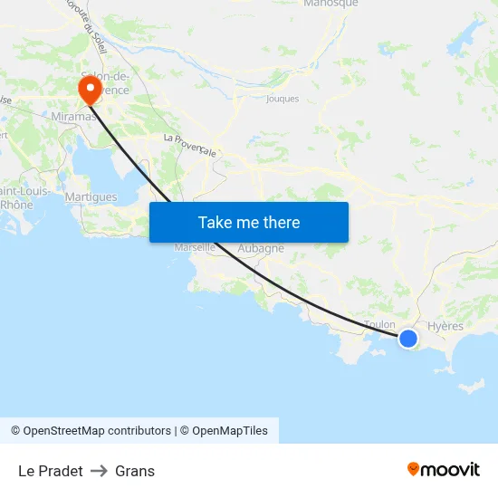 Le Pradet to Grans map