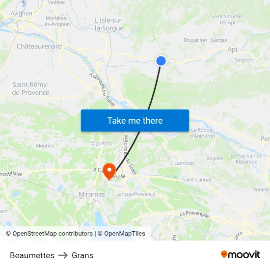 Beaumettes to Grans map