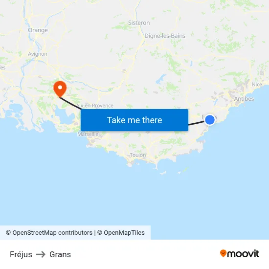 Fréjus to Grans map