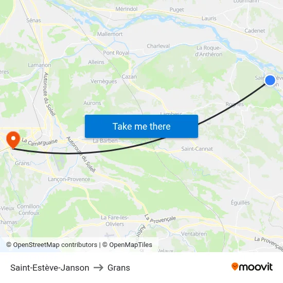 Saint-Estève-Janson to Grans map