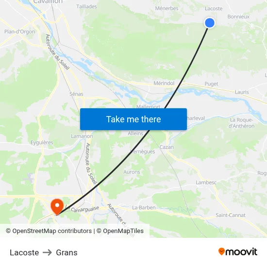Lacoste to Grans map