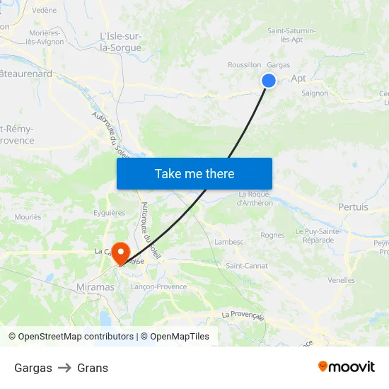 Gargas to Grans map