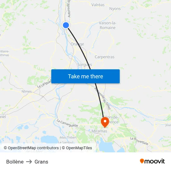 Bollène to Grans map