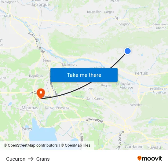 Cucuron to Grans map