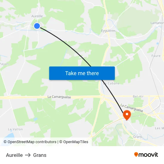 Aureille to Grans map