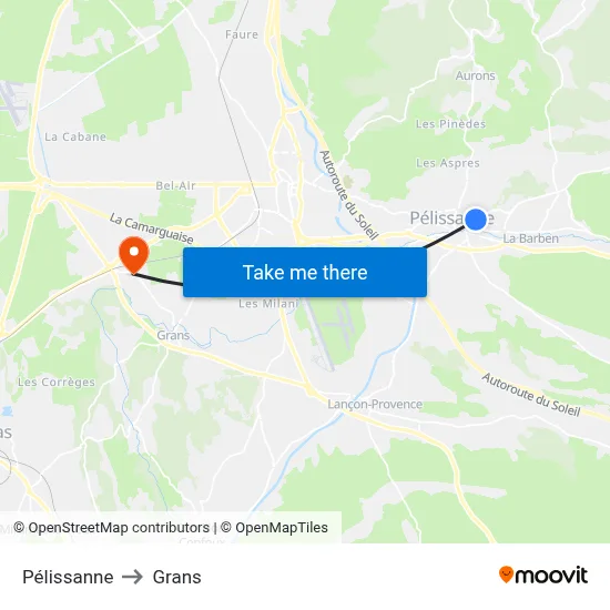 Pélissanne to Grans map