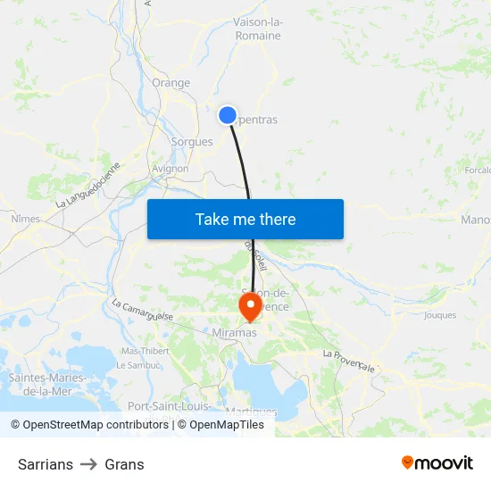 Sarrians to Grans map