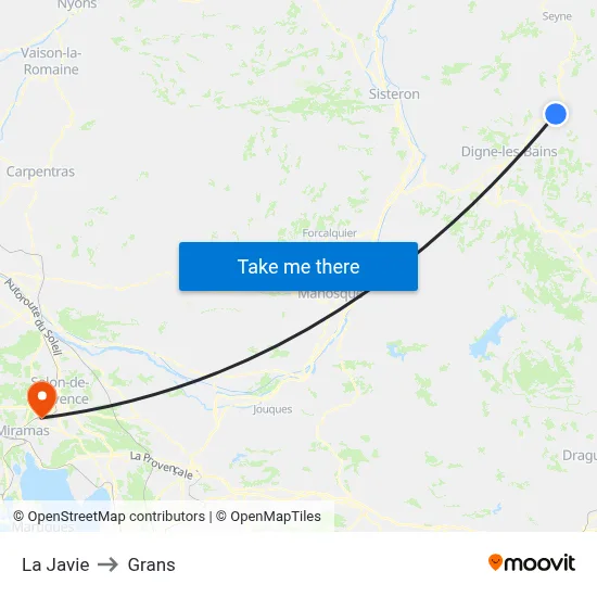 La Javie to Grans map